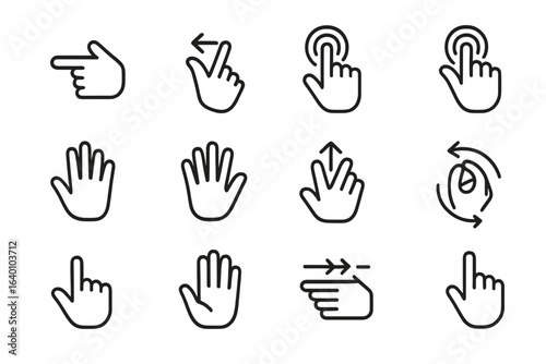 Hand gesture icons for touchscreen navigation and interaction