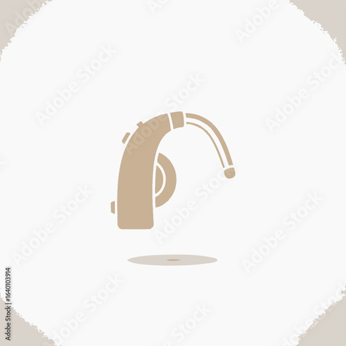 Beige hearing aid icon, modern design, assistive listening device.