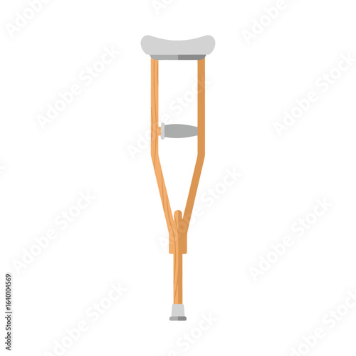 A single wooden underarm crutch with padded support, isolated on a white background.