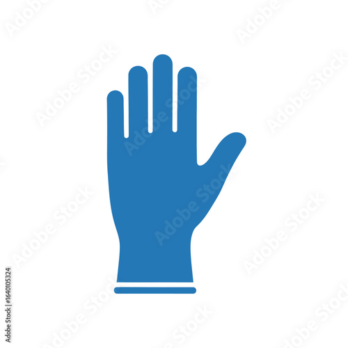 A simple blue graphic icon of a single protective medical or cleaning glove with an open palm and spread fingers.