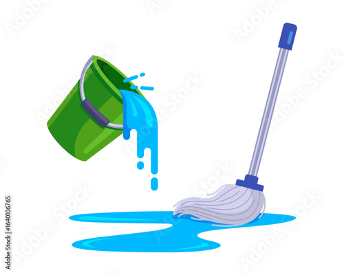 mop any spilled water. flat vector illustration.