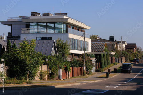 Photography City view, modern buildings and skyscrapers against the blue sky.