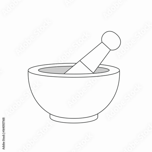 A simple line drawing of a mortar and pestle, commonly used for grinding and mixing ingredients.