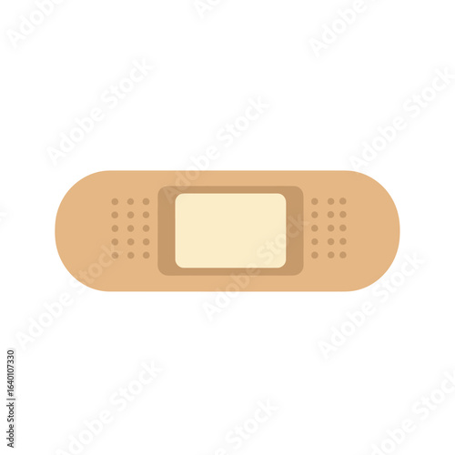 A simple flat illustration of a beige adhesive bandage with a central light-colored pad and small ventilation holes, set against a clean white background.
