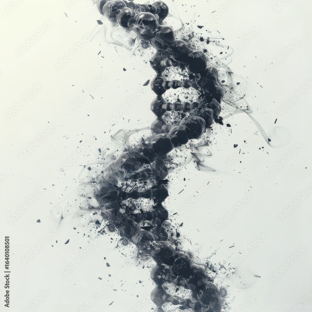 Obraz premium DNA Strand Breaking Apart – Bold Modern Vector Symbolic Design on White Background for Cancer Concept
