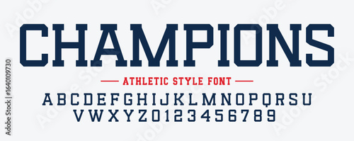 Sport champion or champions league emblem typography font. Super logo for your football baseball or basketball logos and t-shirt. Athletic department typeface varsity style font. Vector