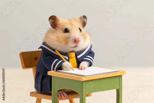 Hamster student writing at desk adorable school pet animal education learning rodent cute funny study class