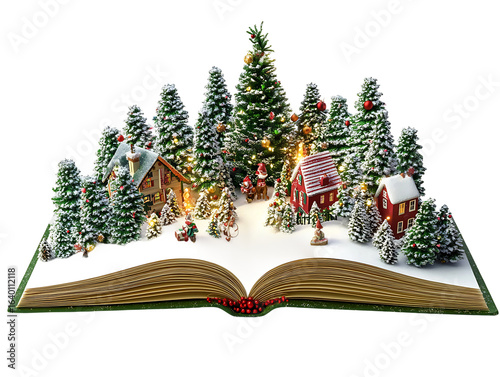 Christmas village in open book isolated on transparent background