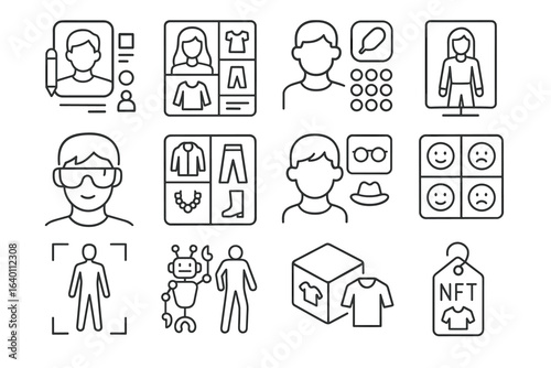 Stylist template fashion accessory icons scan selector metaverse nft skin preset icon