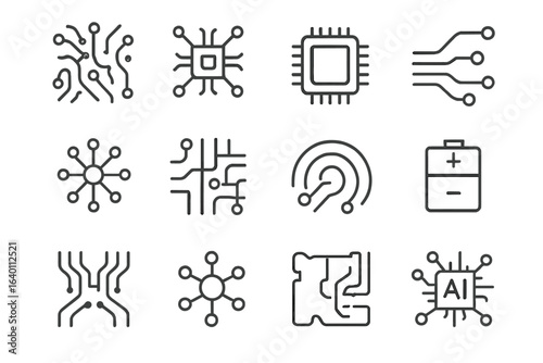 Microchip arcs circuit pcb icon board icons shape cell minimal vector contour