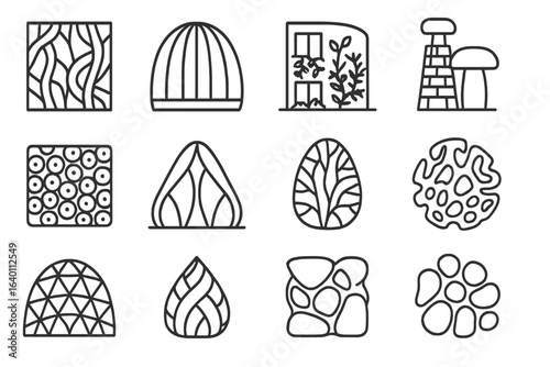 Icons dome cell wall organic pod microhabitat vector structure grown icon biodegradable