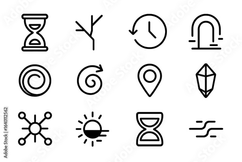 Glitch flow marker collapsed time icons vector crystal present paused hourglass anomaly