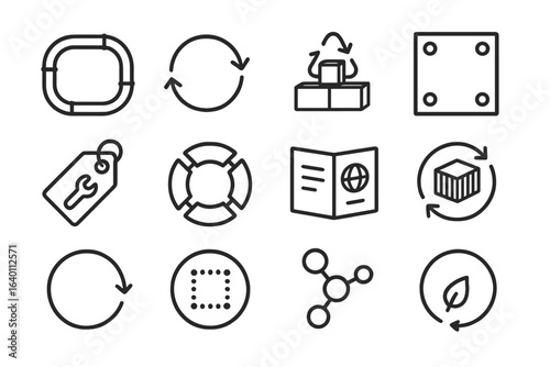 Reuse modular panel circular system tag vector symbol zone joint cycle icons