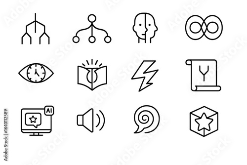 Multiverse spoken icon screen vector voice character storyteller ai echo story icons