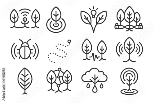 Forest icons tree trail pheromone trunk cyber relay channel insect vector icon