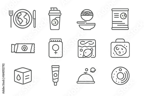 Jovian vector interplanetary classic menu dessert snacks asteroid algae icons disk stew