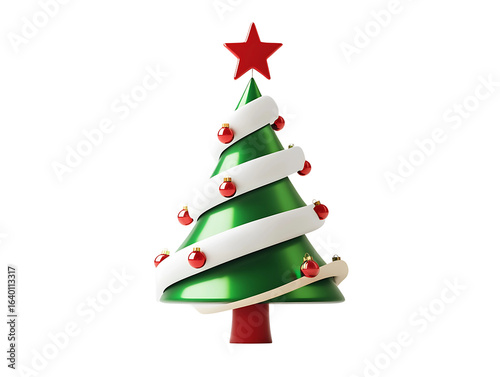 Stylized christmas tree decorated with ribbon isolated on transparent background