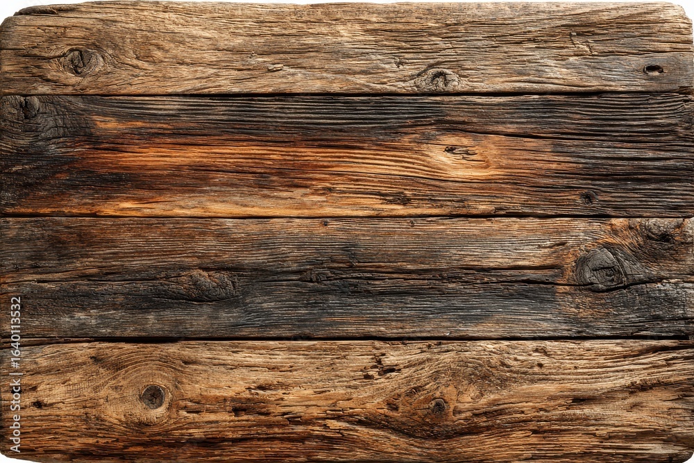 Naklejka premium Rustic planks of wood, showing natural grain and texture, on a dark surface with burlap cloth