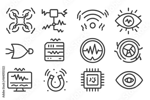 Sensor icons icon pulse feedback chaos relay randomized entropy vibrating technology element