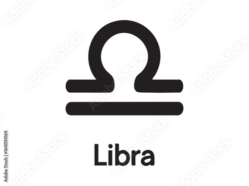 Black silhouette of libra zodiac sign symbol with label, isolated on white background. concept of astrology, horoscope, balance, scales, zodiac symbol, celestial design element, Scales