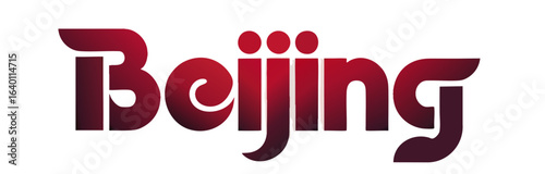 Modern Beijing Typography Logo Design, Bold Gradient Red Word Art, Stylish Vector Illustration on White Background