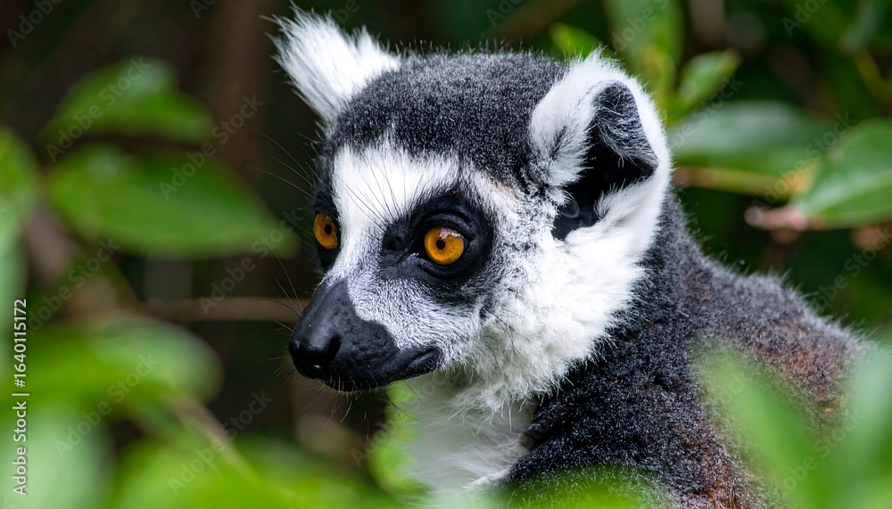 Obraz premium Lemur portrait in lush green foliage