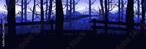 Ghostly forest background for a supernatural Halloween event. Spectral landscape for a haunted festival theme.