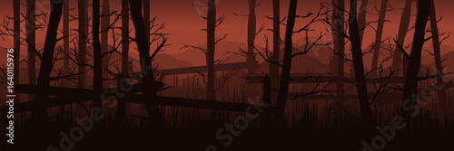 Background for a slasher movie marathon at a Halloween festival. Red horror forest for a scary film event poster.