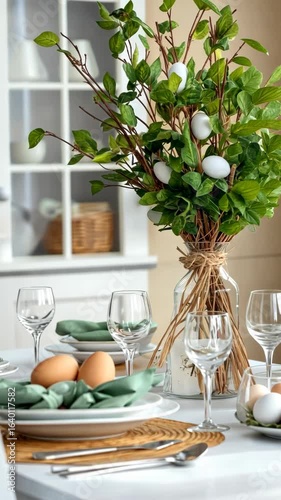 Wallpaper Mural Elegant seasonal table setting with eggs and leafy centerpieces in dining room Torontodigital.ca