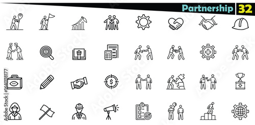 Collection of outline icons representing business partnership and collaboration concepts