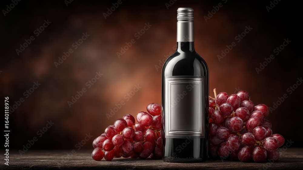 Obraz premium Elegant dark wine bottle with metallic cap on display
