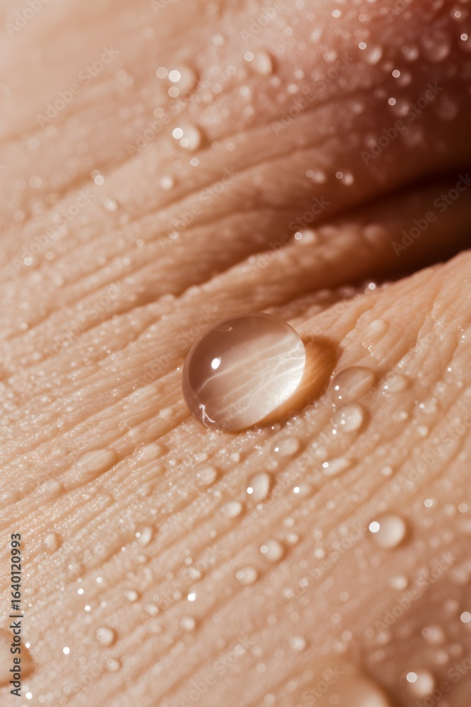 Fototapeta premium Macro shot of water drop on clean skin surface hydration and freshness concept with natural light and detail