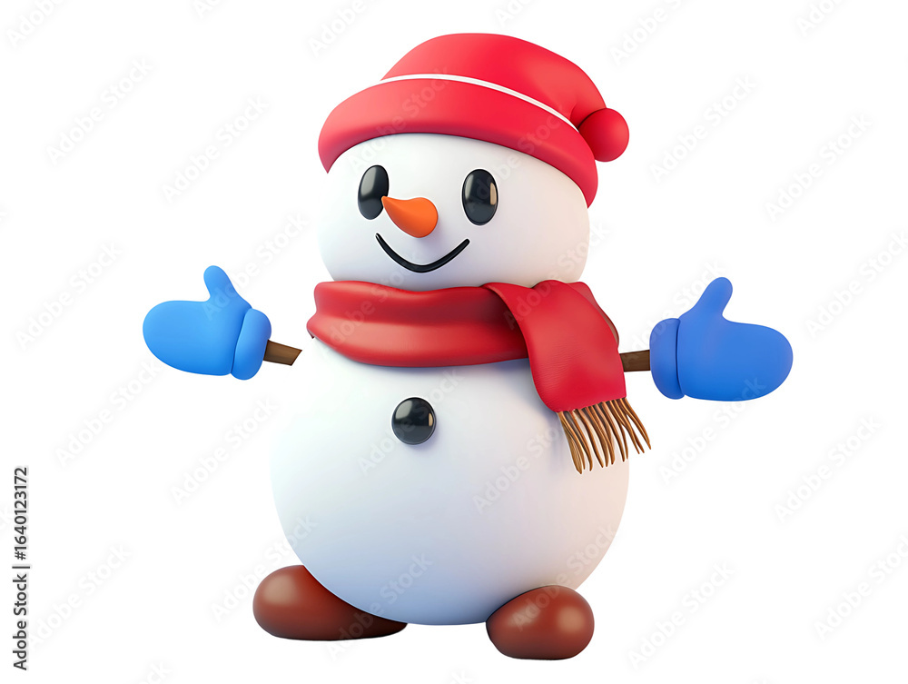 Fototapeta premium Friendly cartoon snowman winter character isolated on transparent background