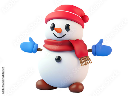 Friendly cartoon snowman winter character isolated on transparent background