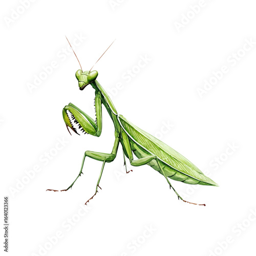 Praying Mantis, watercolor clipart vector, isolated on a white background.