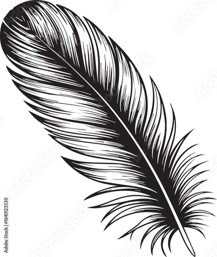 elegant feather icon for branding logo decor invitation or textile design with fine vintage sketch details