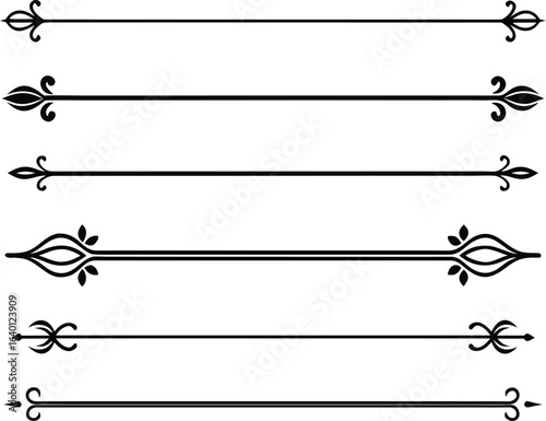 Collection of Ornate Decorative Lines for Design and Layout Enhancements. Ornate Decorative Lines Collection .Elegant Design and Layout Embellishments