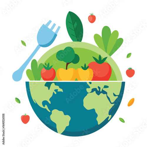 Earth Globe With Healthy Food And Fork Illustration world healthy eating