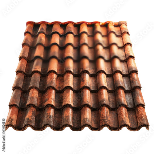 Aged terracotta roof tiles in a wavy pattern