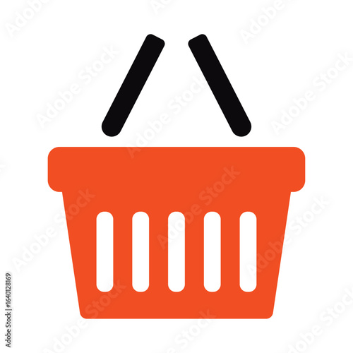 Orange Shopping Basket Vector Icon isolated on white background. e-shop concept, shopping basket sign, pictogram supermarket basket ,store container. Hypermarket product carry object, grocery basket