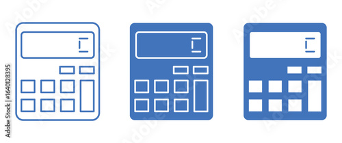Calculator icon. Symbol of tax accounting scientific keyboard device. Vector set of numeric mathematical formula solving digital counter in flat outline style