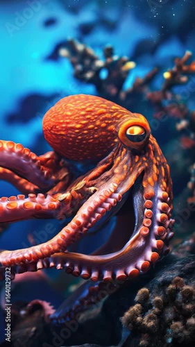 Octopus in deep blue. AI.