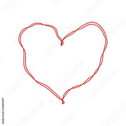 Whimsical red heart frame made of twisted lines of ribbon in coquette style. Romantic, minimal and playful vector design for Valentines Day, love-themed projects, greeting cards or social media posts