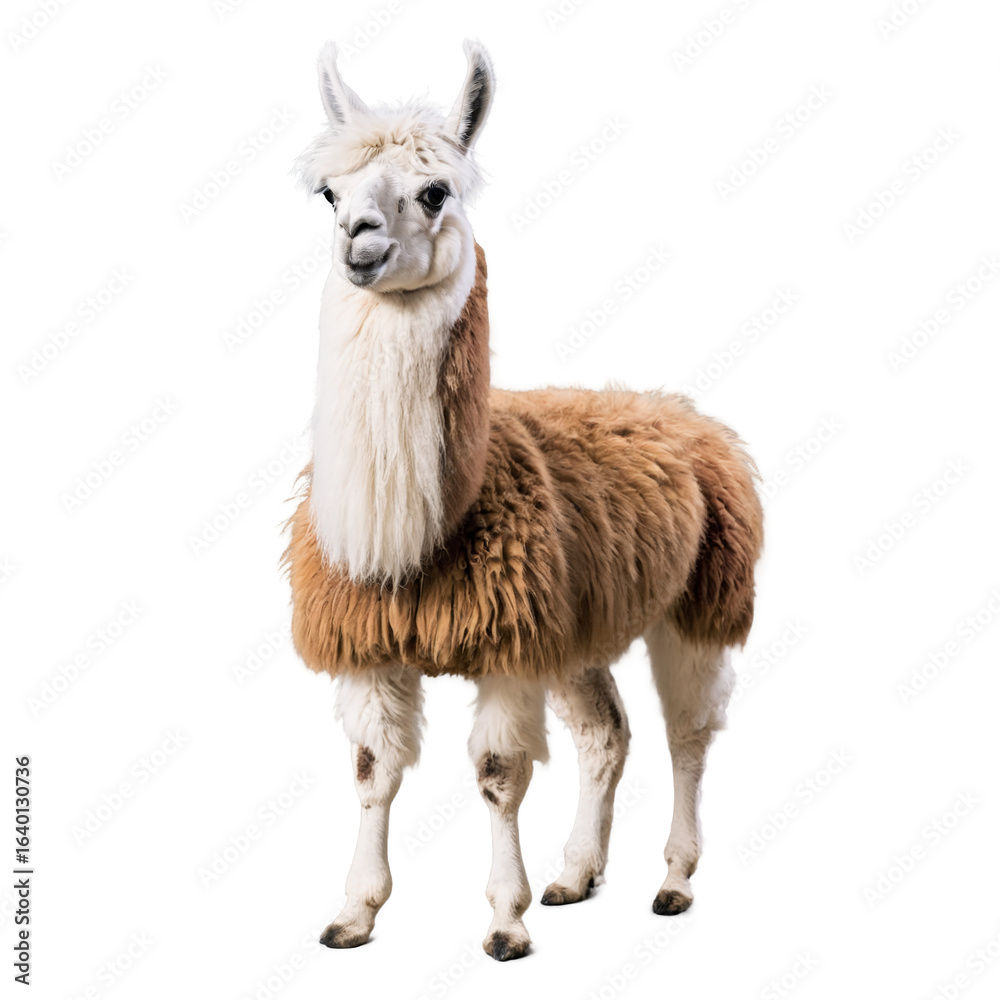 Obraz premium Isolated high-resolution image of llama with fluffy wool texture.