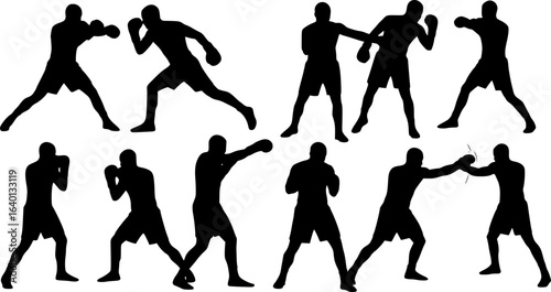 vector boxing silhouette set
