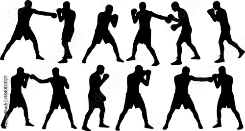 vector boxing silhouette set

