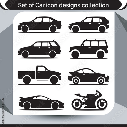 Diverse Car Icon Set Vehicle Design Collection Silhouette Style Icons Modern and Minimalist