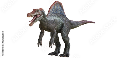 Lifelike Spinosaurus model roaring in realism