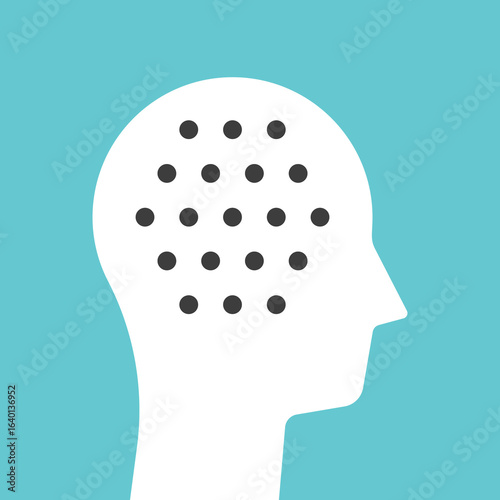 Head with many holes. Memory loss, amnesia, attention deficit, distractions, open mind, creativity, mental health, forgetfulness and stupidity concept. Flat design. EPS 8 vector illustration