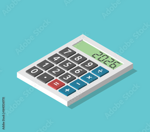 Isometric calculator with 2026 year text on display. Accounting, tax, economy, finance, science, education, mathematics concept. Flat design. EPS 8 vector illustration, no transparency, no gradients